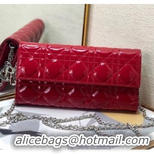 New Style Dior Lady Dior Long Wallet on Chain WOC in Patent Cannage Calfskin CD1022 Red