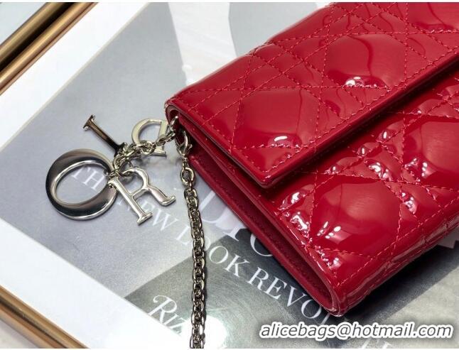 New Style Dior Lady Dior Long Wallet on Chain WOC in Patent Cannage Calfskin CD1022 Red