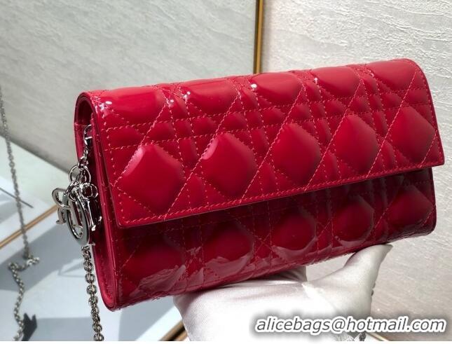 New Style Dior Lady Dior Long Wallet on Chain WOC in Patent Cannage Calfskin CD1022 Red