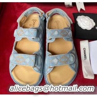 Traditional Specials Chanel Denim Strap Flat Sandals G72160 Light Blue 2020