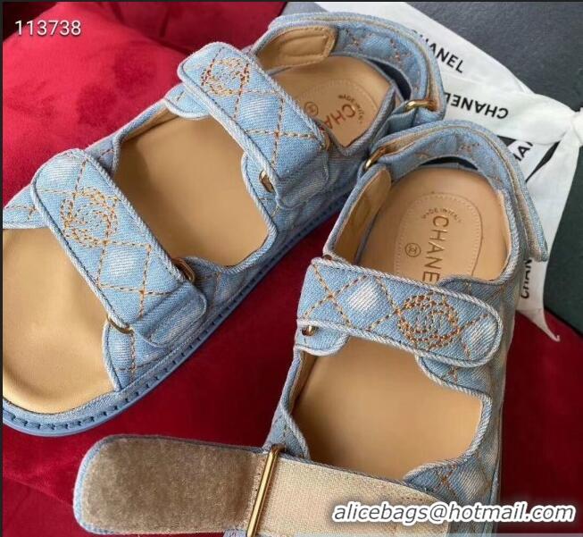 Traditional Specials Chanel Denim Strap Flat Sandals G72160 Light Blue 2020