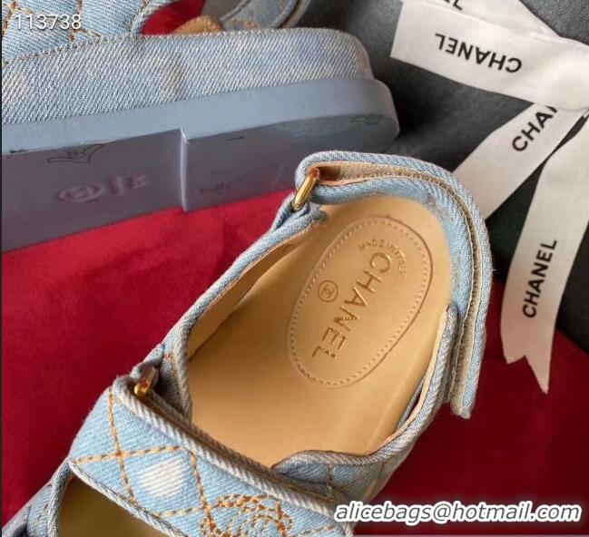 Traditional Specials Chanel Denim Strap Flat Sandals G72160 Light Blue 2020