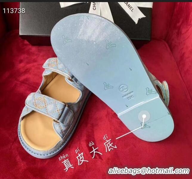 Traditional Specials Chanel Denim Strap Flat Sandals G72160 Light Blue 2020