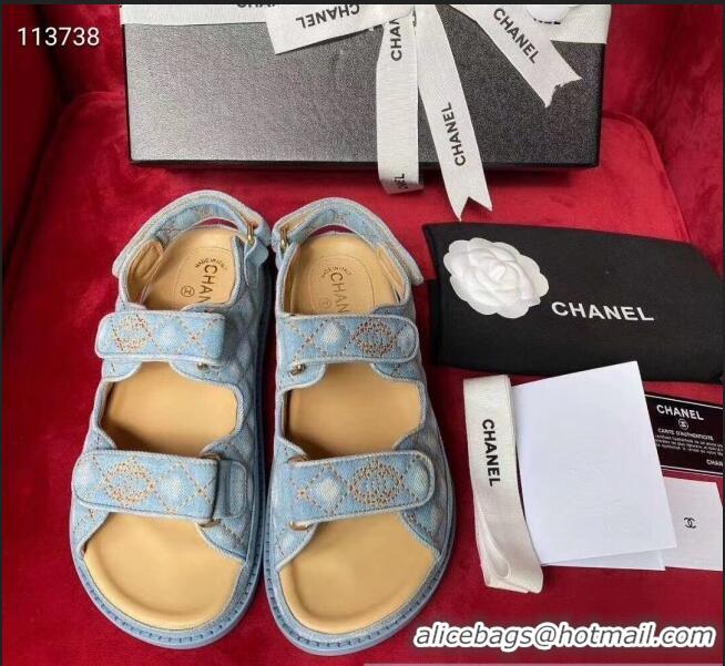 Traditional Specials Chanel Denim Strap Flat Sandals G72160 Light Blue 2020