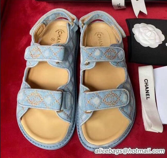 Traditional Specials Chanel Denim Strap Flat Sandals G72160 Light Blue 2020