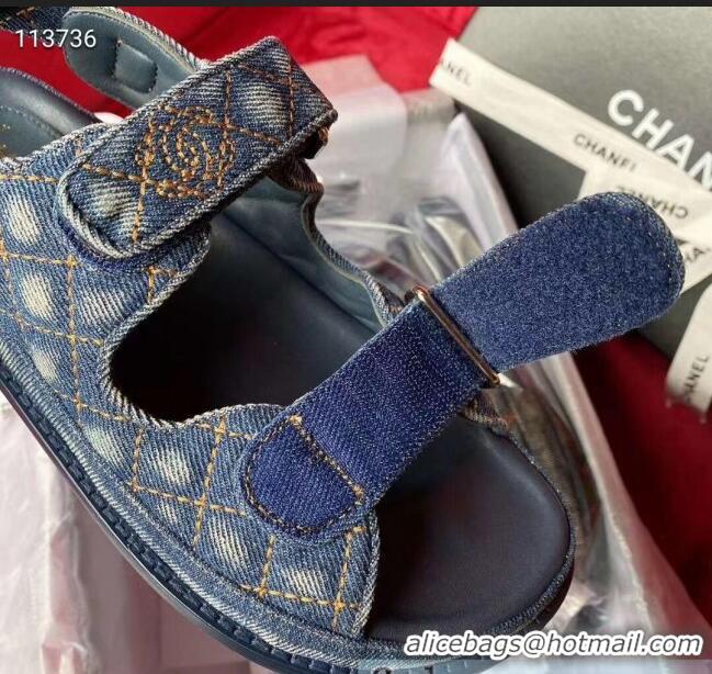 Famous Brand Chanel Denim Strap Flat Sandals G72161 Deep Blue 2020