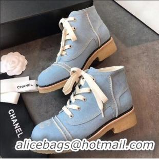 Buy Fashionable Chanel Denim Short Boots G36002 Light Blue 2020