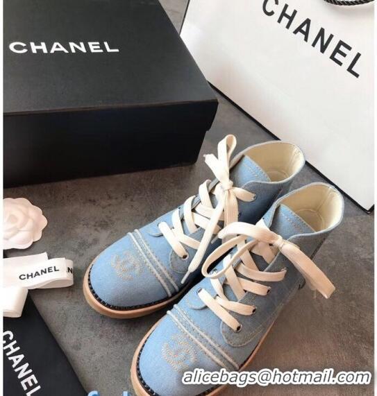 Buy Fashionable Chanel Denim Short Boots G36002 Light Blue 2020