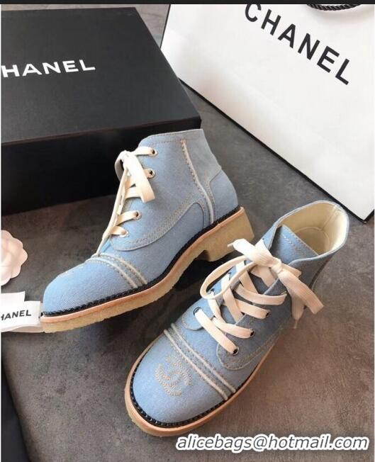 Buy Fashionable Chanel Denim Short Boots G36002 Light Blue 2020