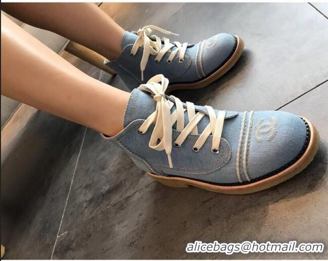 Buy Fashionable Chanel Denim Short Boots G36002 Light Blue 2020