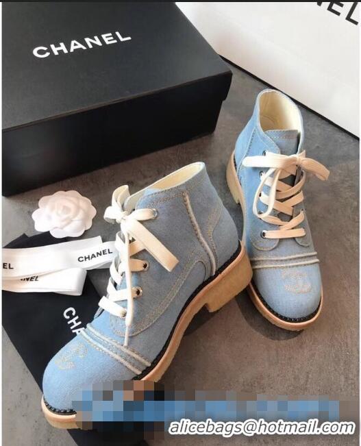 Buy Fashionable Chanel Denim Short Boots G36002 Light Blue 2020