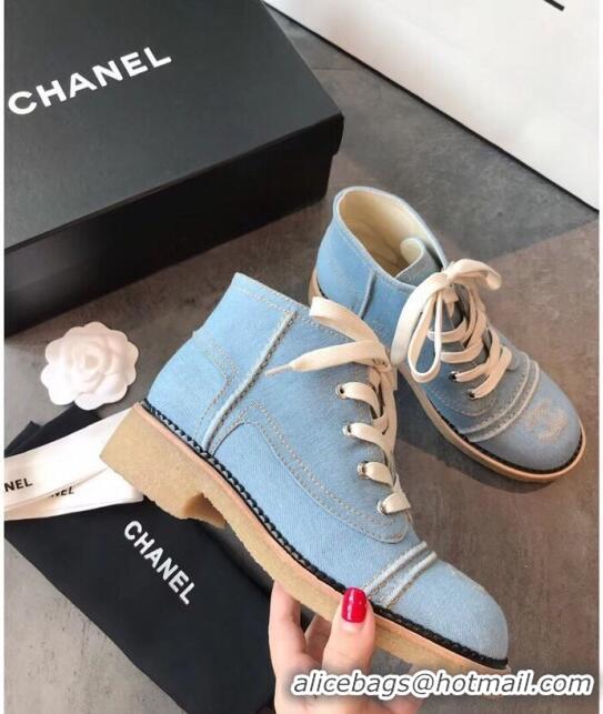 Buy Fashionable Chanel Denim Short Boots G36002 Light Blue 2020