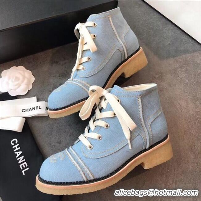 Buy Fashionable Chanel Denim Short Boots G36002 Light Blue 2020