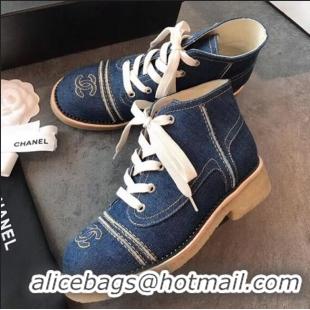 Top Grade Chanel Denim Short Boots G36002 Dark Blue 2020