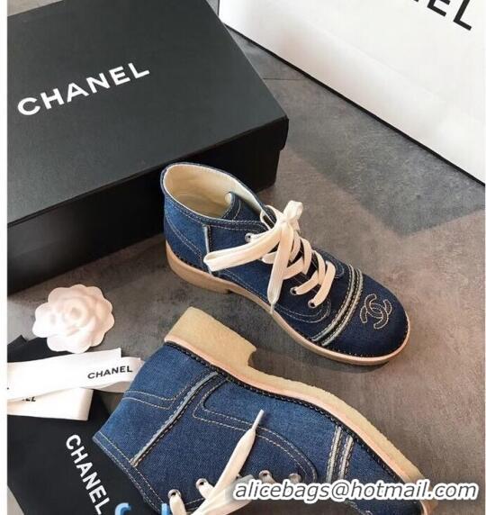 Top Grade Chanel Denim Short Boots G36002 Dark Blue 2020