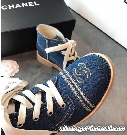 Top Grade Chanel Denim Short Boots G36002 Dark Blue 2020