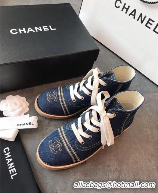 Top Grade Chanel Denim Short Boots G36002 Dark Blue 2020