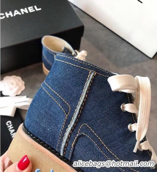 Top Grade Chanel Denim Short Boots G36002 Dark Blue 2020