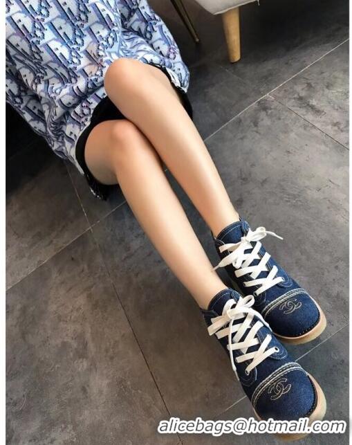 Top Grade Chanel Denim Short Boots G36002 Dark Blue 2020