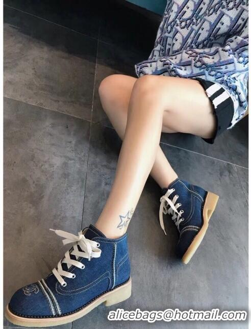 Top Grade Chanel Denim Short Boots G36002 Dark Blue 2020