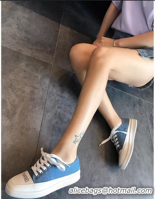 Buy Cheap Chanel Canvas Asymmetric Sneakers C72216 Blue 2020