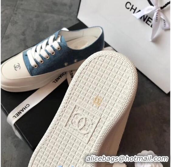 Buy Cheap Chanel Canvas Asymmetric Sneakers C72216 Blue 2020