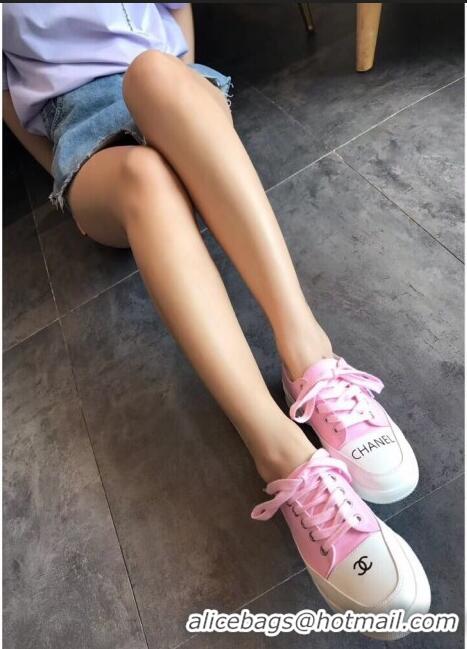 Good Taste Chanel Canvas Asymmetric Sneakers C72216 Pink 2020