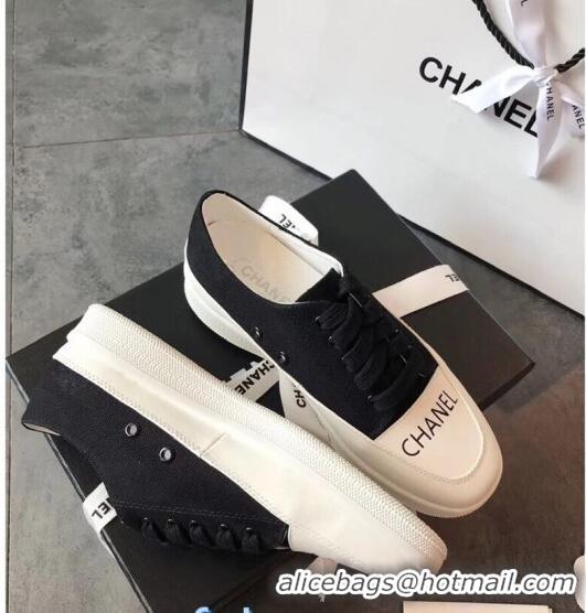 Popular Style Chanel Canvas Asymmetric Sneakers C72216 Black 2020