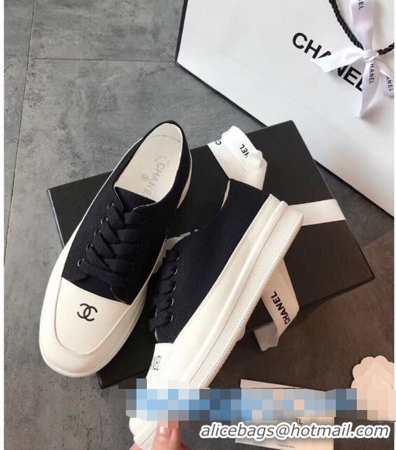 Popular Style Chanel Canvas Asymmetric Sneakers C72216 Black 2020