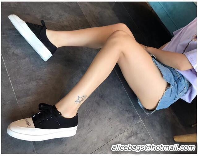 Popular Style Chanel Canvas Asymmetric Sneakers C72216 Black 2020