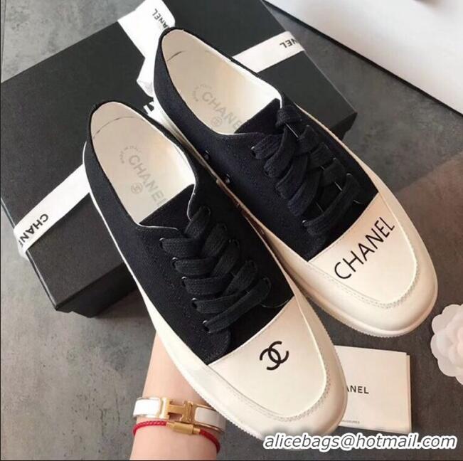 Popular Style Chanel Canvas Asymmetric Sneakers C72216 Black 2020