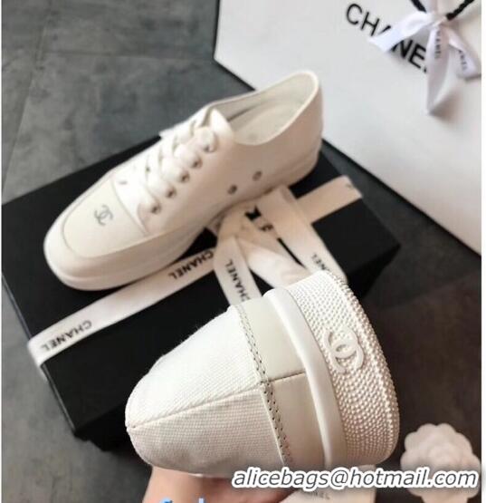 Good Looking Chanel Canvas Asymmetric Sneakers C72216 White 2020