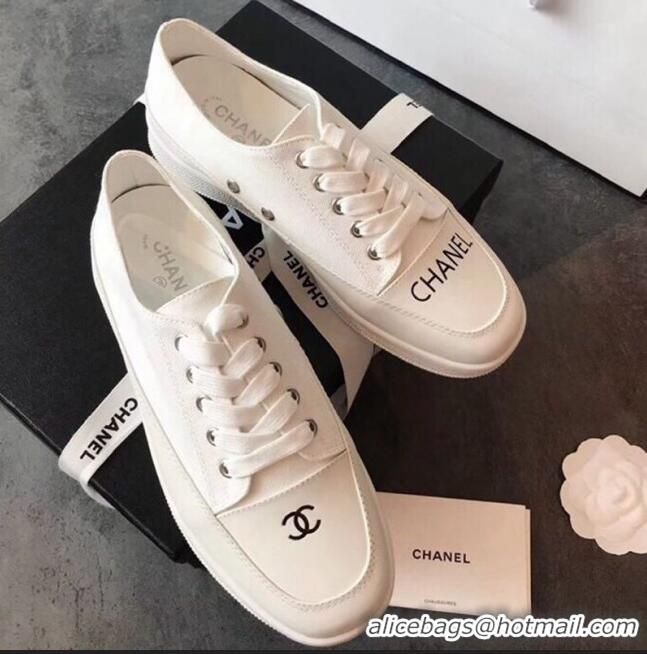 Good Looking Chanel Canvas Asymmetric Sneakers C72216 White 2020