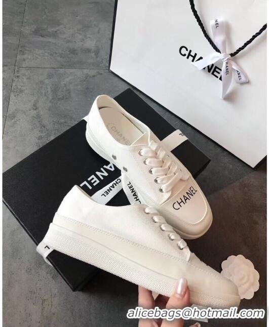 Good Looking Chanel Canvas Asymmetric Sneakers C72216 White 2020