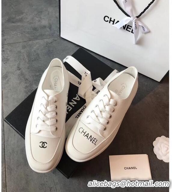 Good Looking Chanel Canvas Asymmetric Sneakers C72216 White 2020