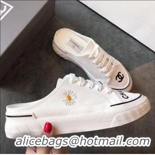 Good Quality Chanel Canvas Daisy Open Back Sneakers C72220  White 2020