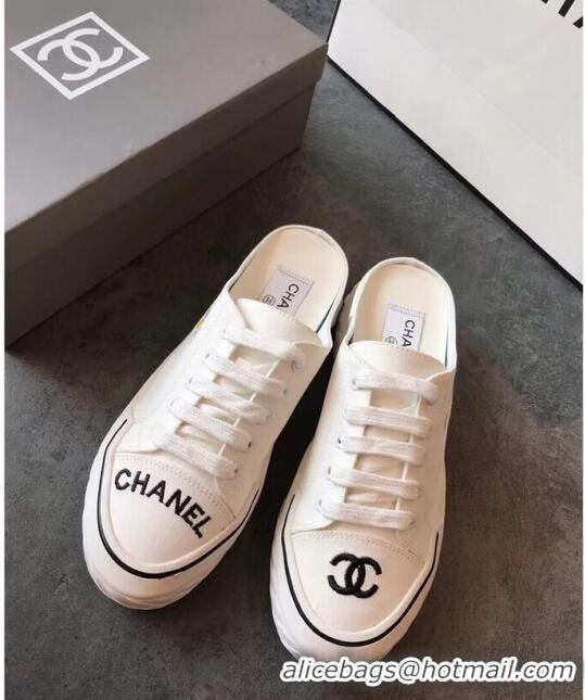 Good Quality Chanel Canvas Daisy Open Back Sneakers C72220  White 2020