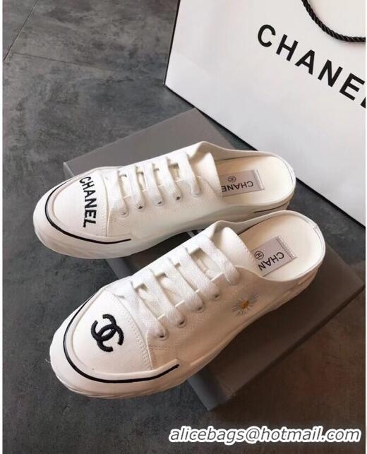 Good Quality Chanel Canvas Daisy Open Back Sneakers C72220  White 2020