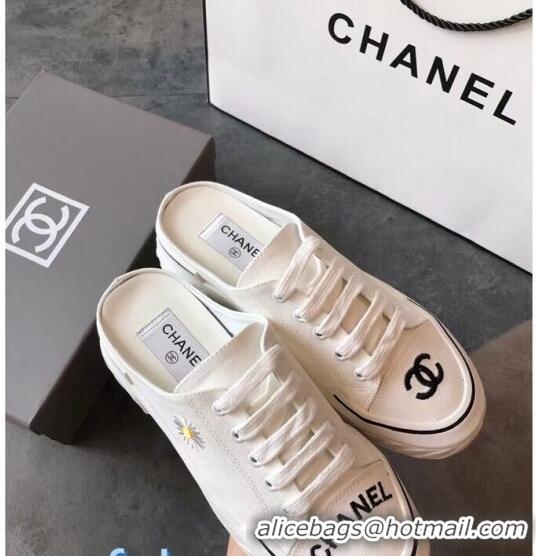 Good Quality Chanel Canvas Daisy Open Back Sneakers C72220  White 2020