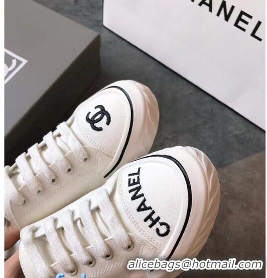 Good Quality Chanel Canvas Daisy Open Back Sneakers C72220  White 2020