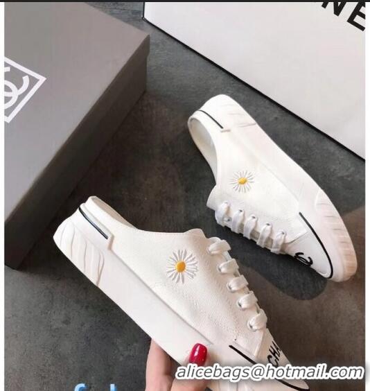 Good Quality Chanel Canvas Daisy Open Back Sneakers C72220  White 2020