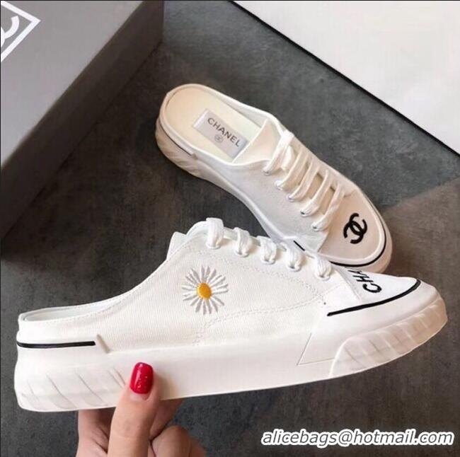 Good Quality Chanel Canvas Daisy Open Back Sneakers C72220  White 2020