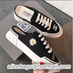 Design Cheapest Chanel Canvas Daisy Open Back Sneakers C72220 Black 2020