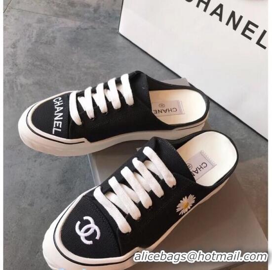 Design Cheapest Chanel Canvas Daisy Open Back Sneakers C72220 Black 2020