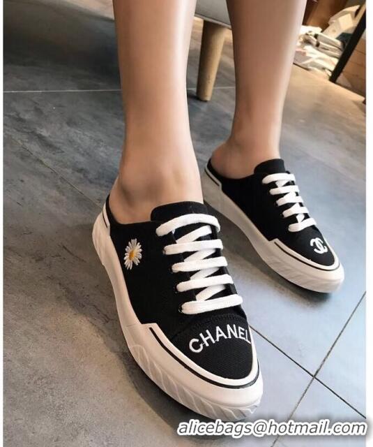 Design Cheapest Chanel Canvas Daisy Open Back Sneakers C72220 Black 2020