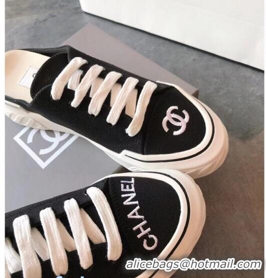 Design Cheapest Chanel Canvas Daisy Open Back Sneakers C72220 Black 2020