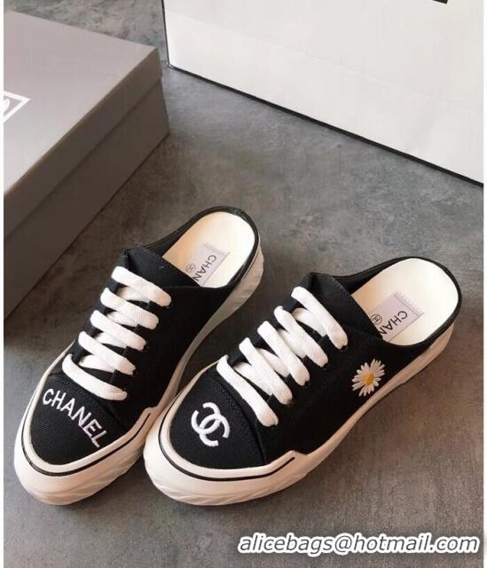 Design Cheapest Chanel Canvas Daisy Open Back Sneakers C72220 Black 2020