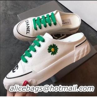 Most Popular Chanel Canvas Daisy Open Back Sneakers C72220 Green 2020