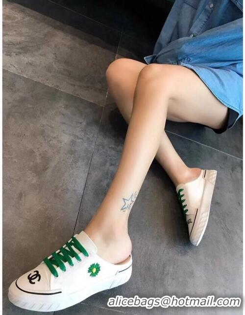 Most Popular Chanel Canvas Daisy Open Back Sneakers C72220 Green 2020