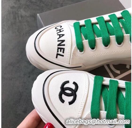 Most Popular Chanel Canvas Daisy Open Back Sneakers C72220 Green 2020